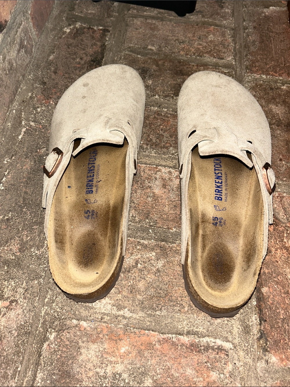 Birkenstock Beige Suede Boston Clogs with Buckle